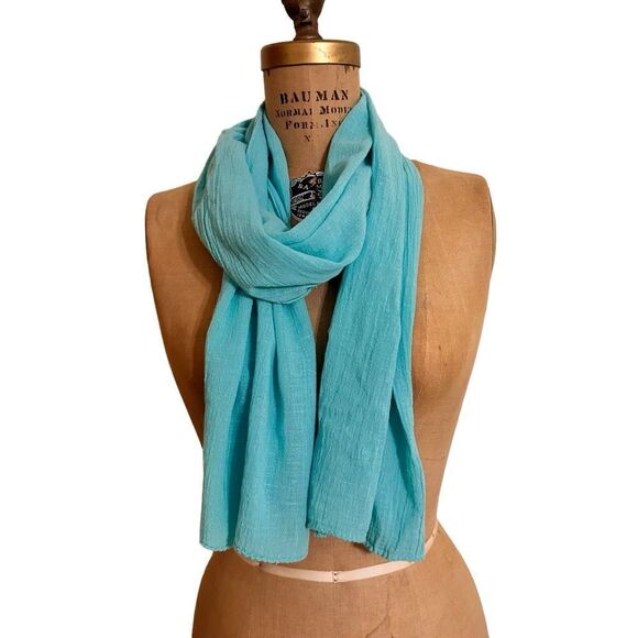 Vintage Boho Crinkly Indian Cotton Turquoise Scarf  unisex - Picture 1 of 9